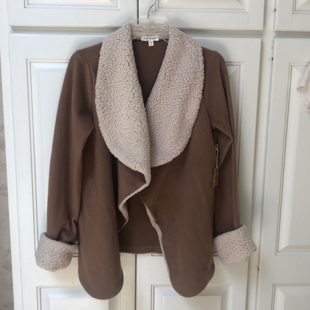 Light brown polyester/fleece cardigan